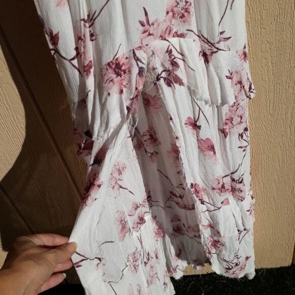 Cotton Candy Boho Romantic Feminine Floral Raw Hem High Slit Maxi Dress Sz M - Picture 7 of 16